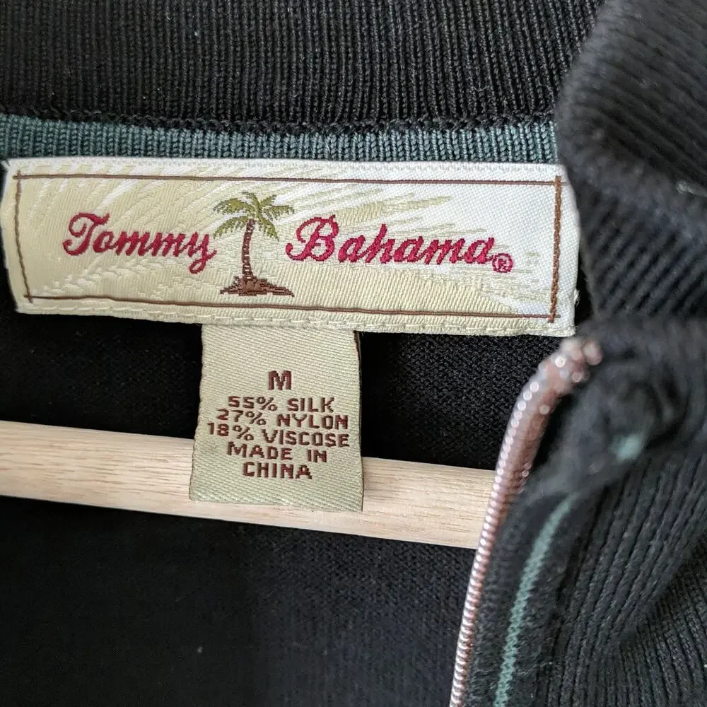 Tommy Bahama Men's 1/4 Zip Pullover Sweater Long Sleeve Black Silk‎ Nylon Medium